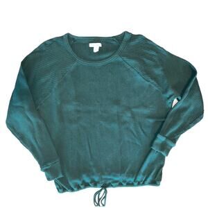Madewell Hunter Green Long Sleeve Waist Tie Pullover Top Large
